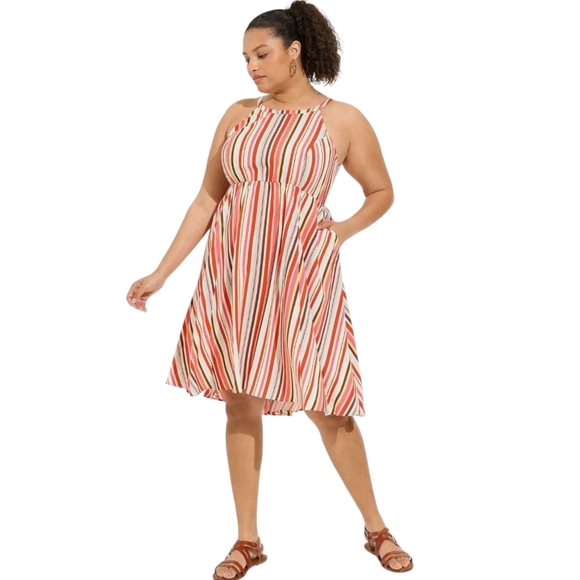 Torrid Fit Flare Dress Multicolor Stripe Sleeveless Halter A Line 2 2X - Picture 2 of 8